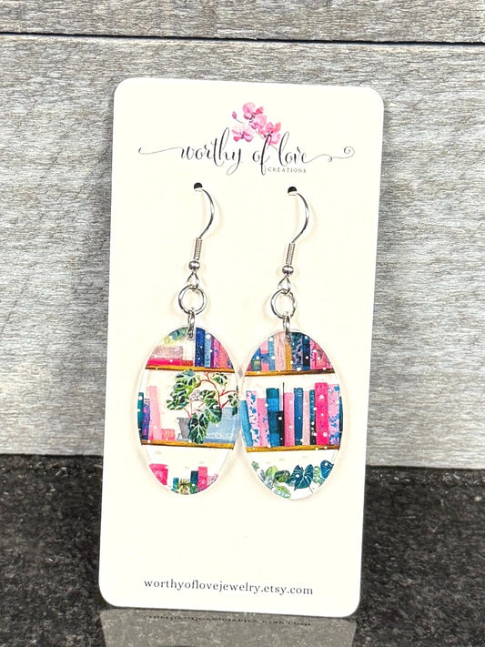 Book Lover Earrings: Stainless Steel Acrylic Dangle Jewelry
