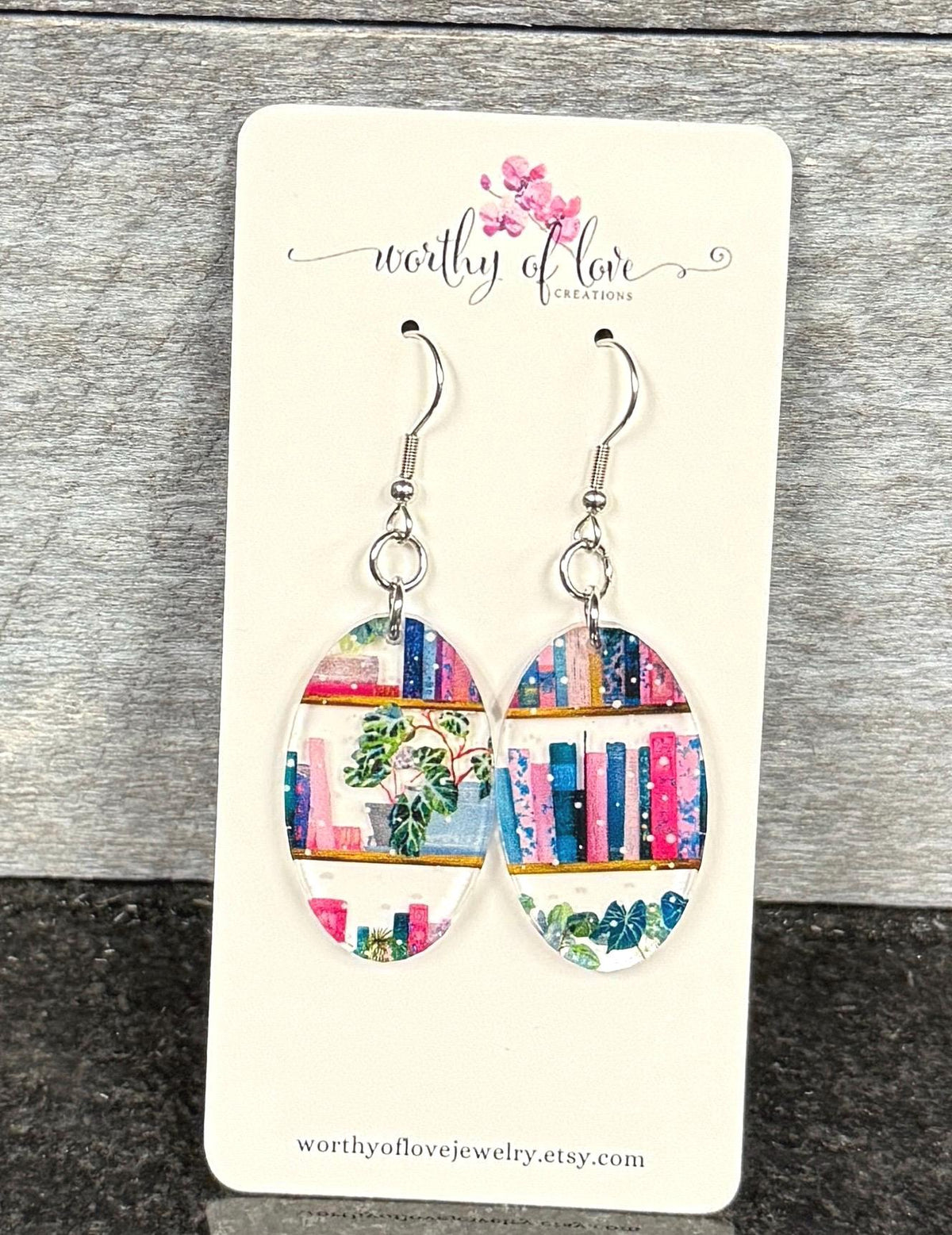 Book Lover Earrings: Stainless Steel Acrylic Dangle Jewelry