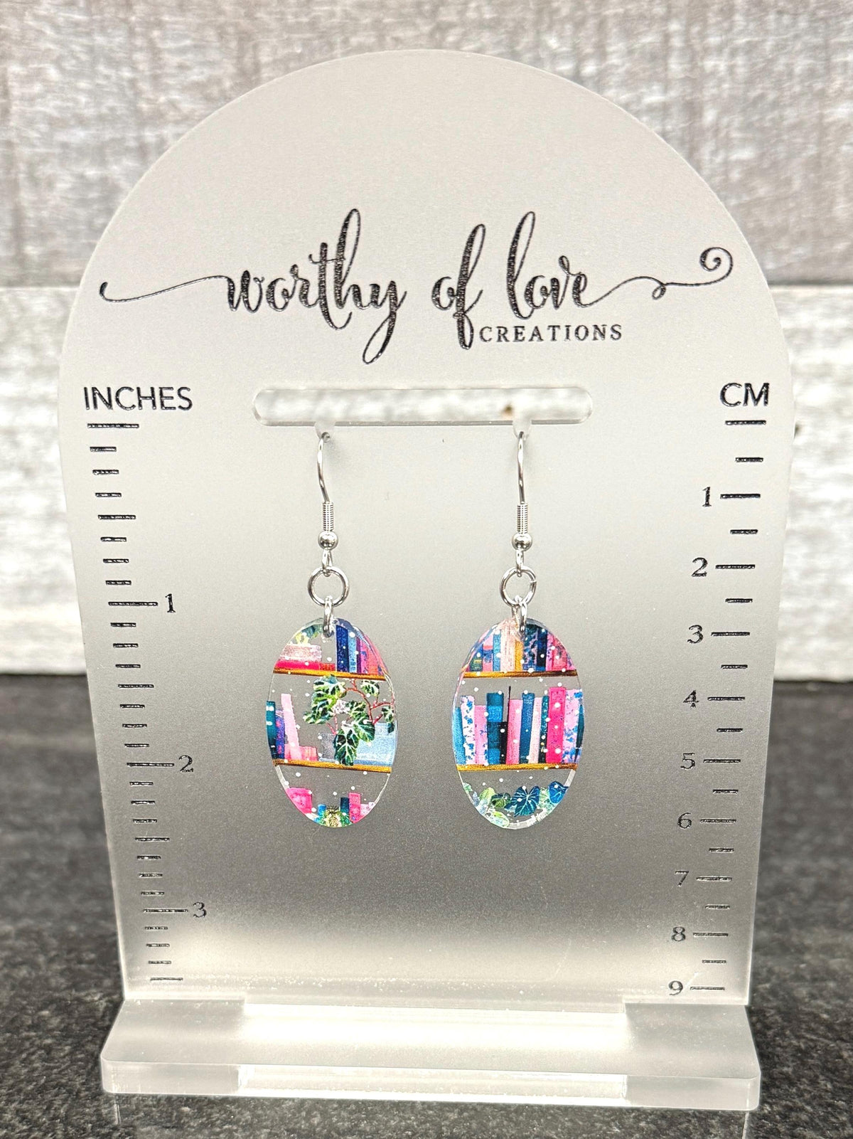 Book Lover Earrings: Stainless Steel Acrylic Dangle Jewelry