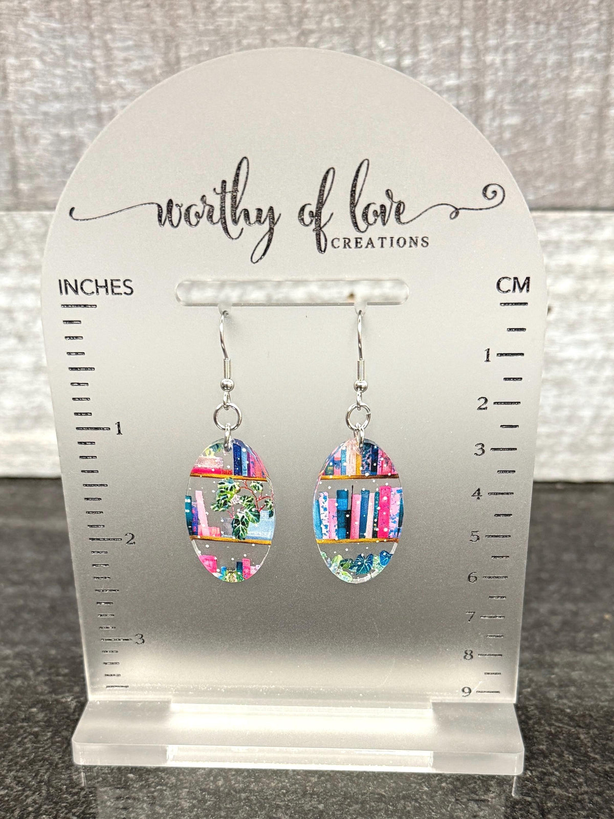 Book Lover Earrings: Stainless Steel Acrylic Dangle Jewelry