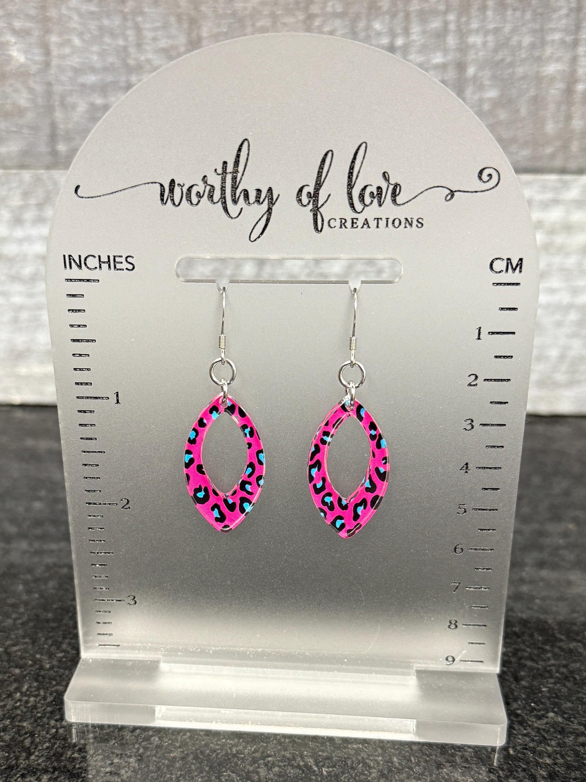 Pink Cheetah Print Dangle Drop Earrings: Acrylic Stainless Steel