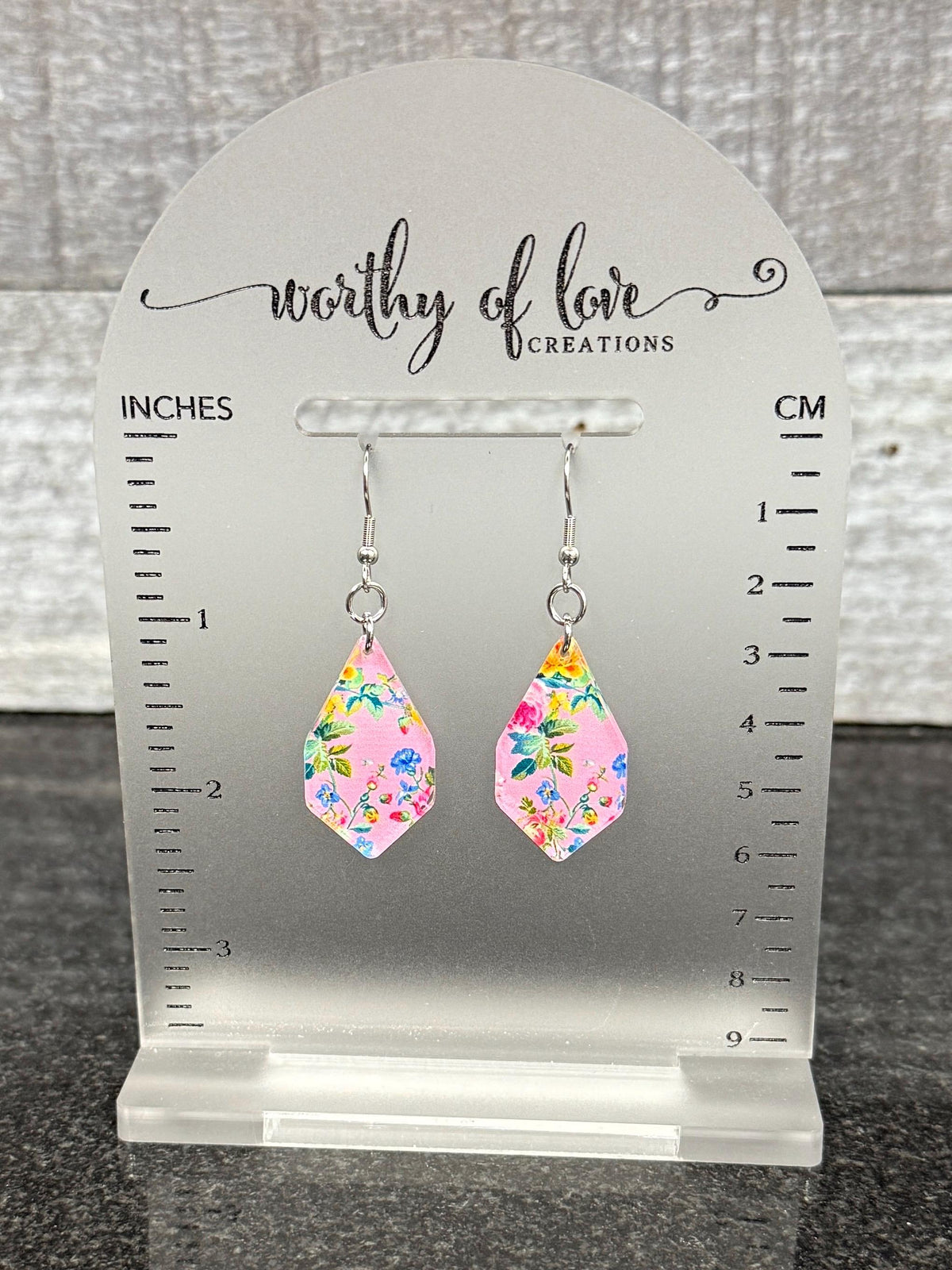 floral print earrings, pink earrings stainless steel and acrylic