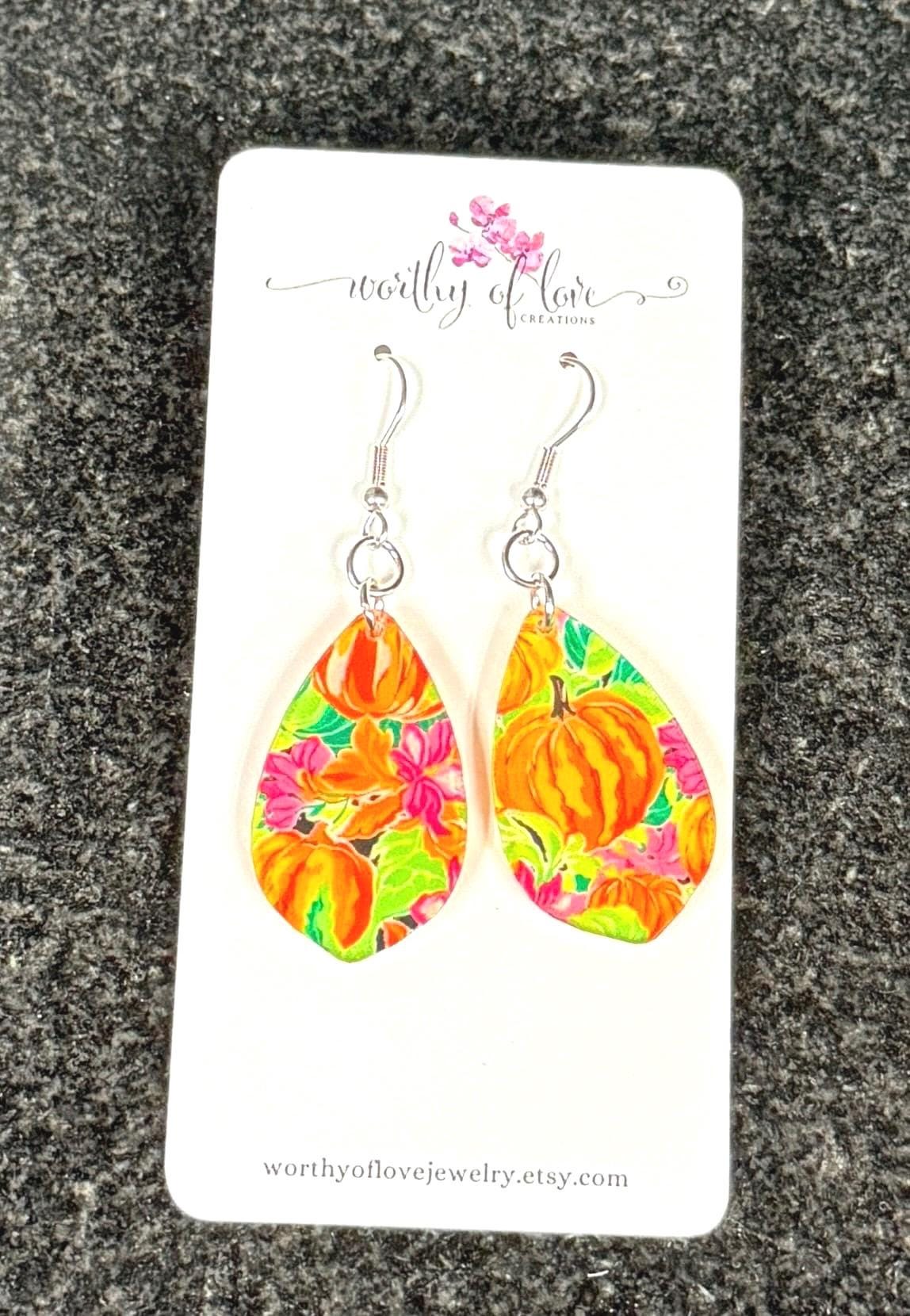 Pumpkin earrings, Harvest earrings,Thanksgiving jewelry stainless steel and acrylic