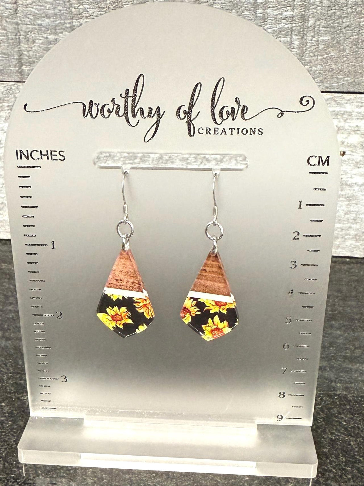sunflower earrings, acrylic and stainless sunflower jewelry