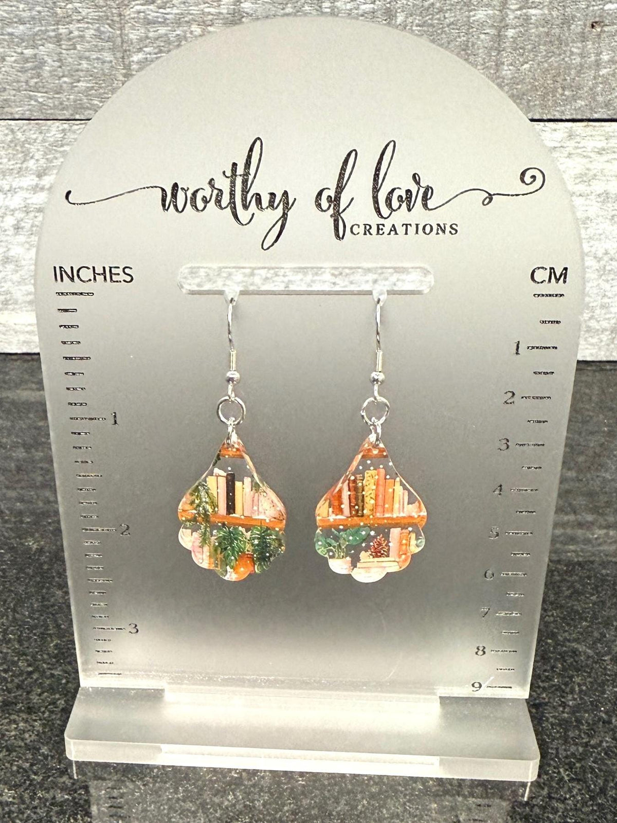 Books and Plants Earrings: Stainless Steel Bookworm Jewelry