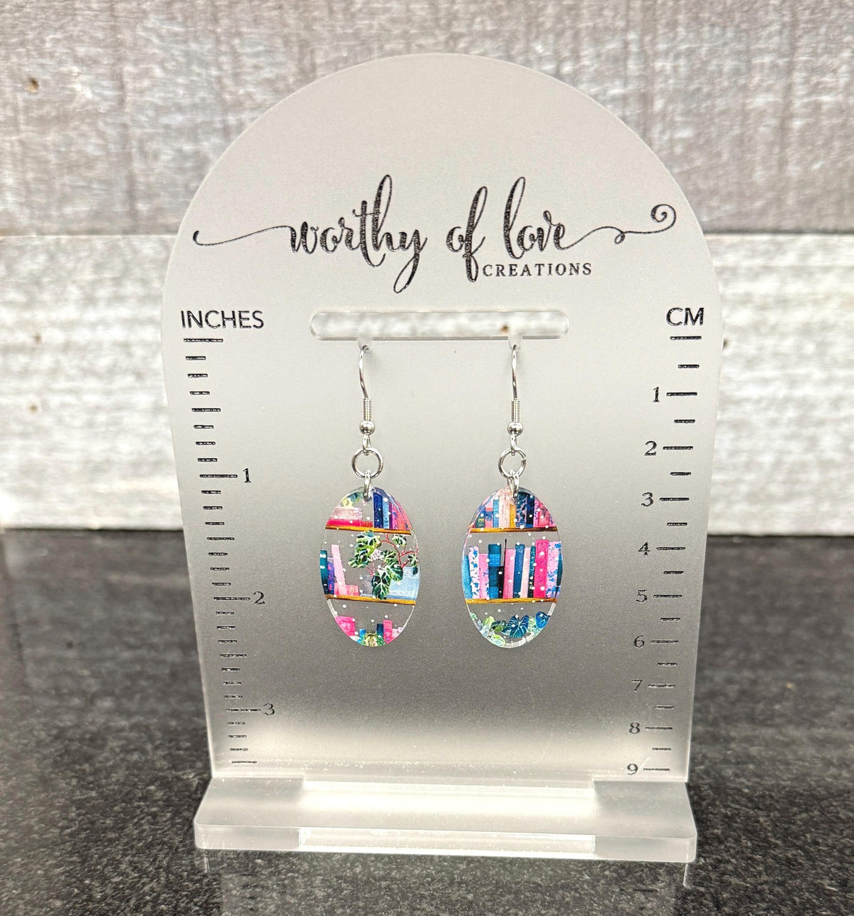Book Lover Earrings: Stainless Steel Acrylic Dangle Jewelry
