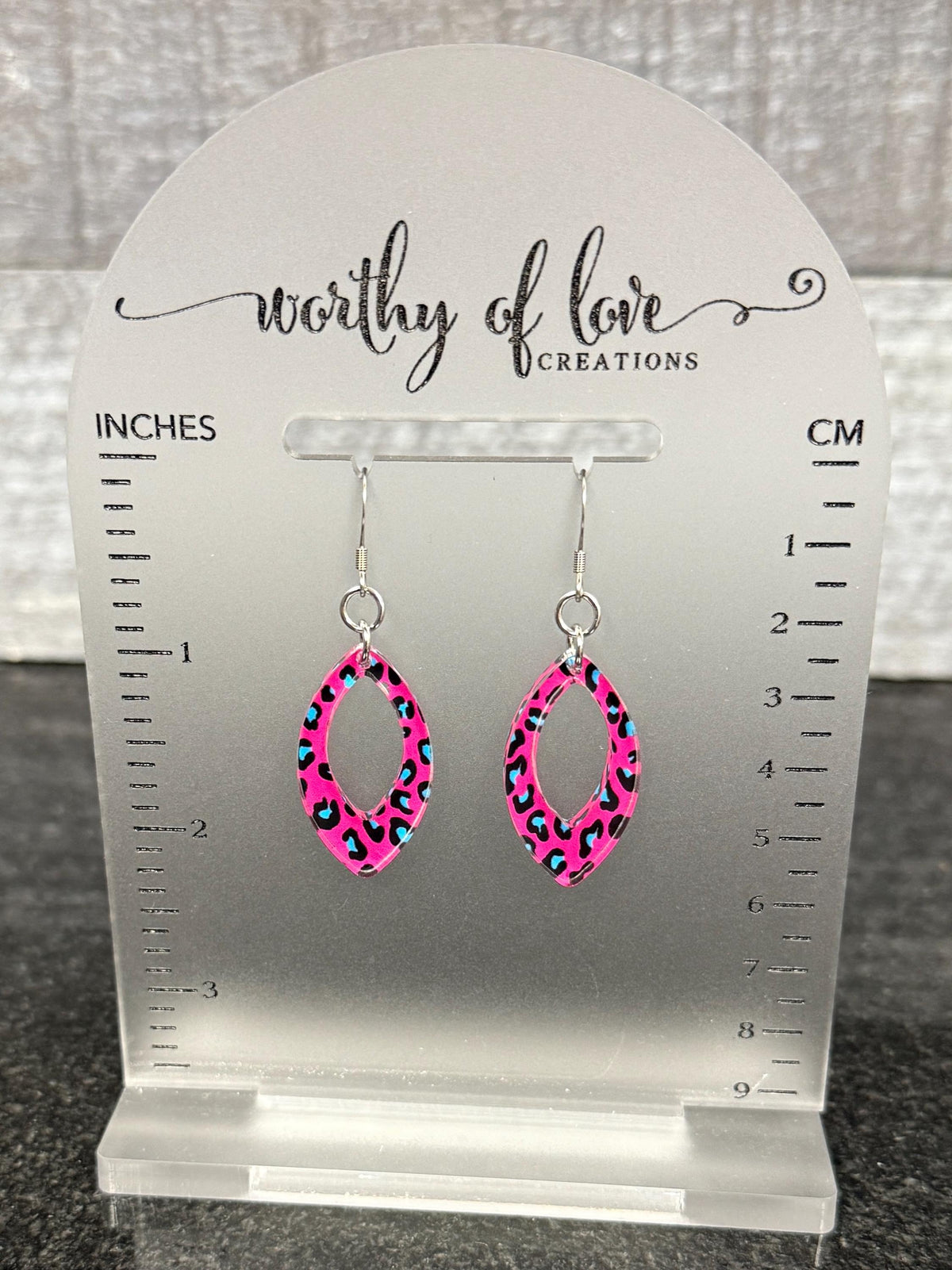 Pink Cheetah Print Dangle Drop Earrings: Acrylic Stainless Steel