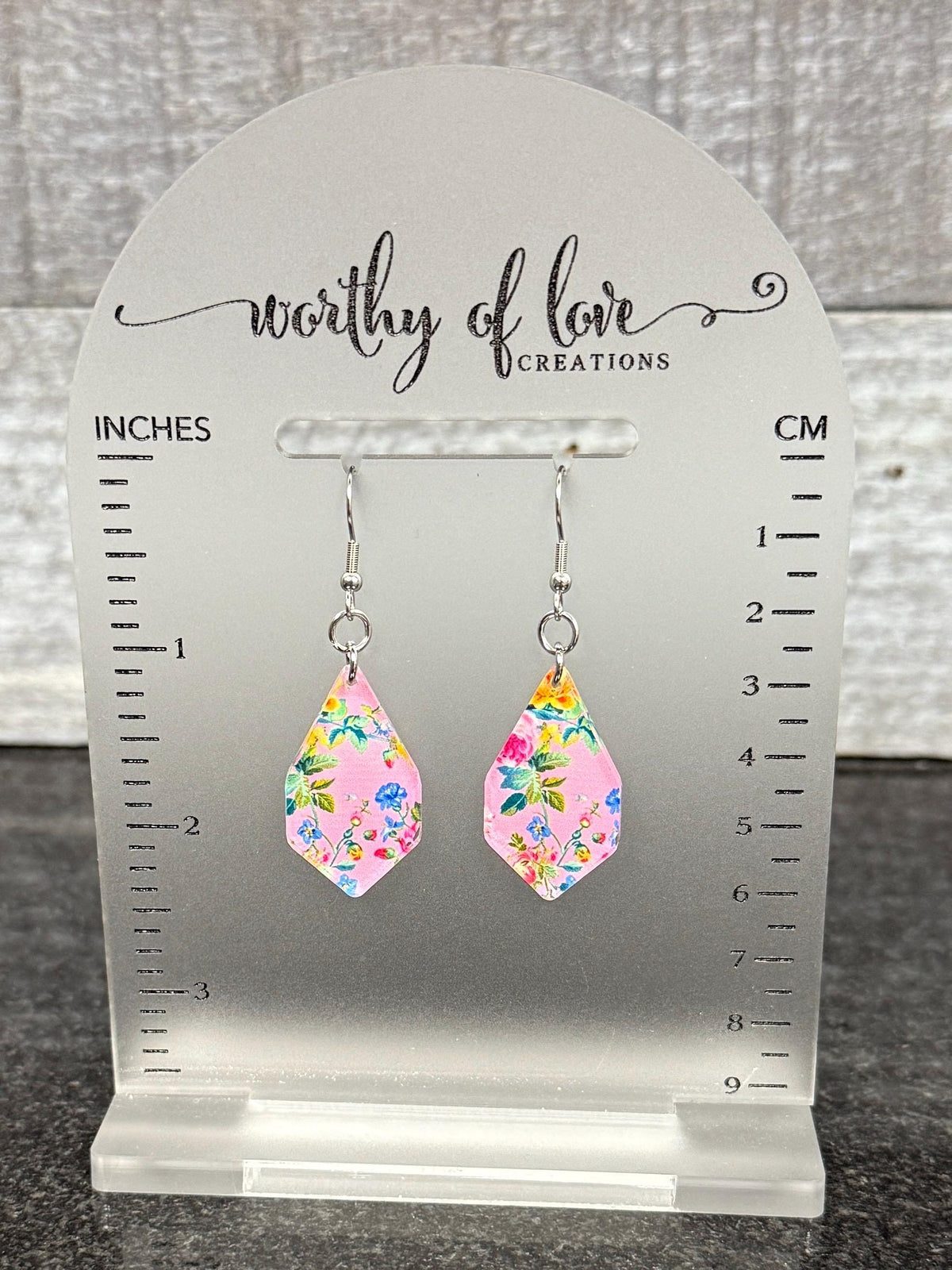 floral print earrings, pink earrings stainless steel and acrylic