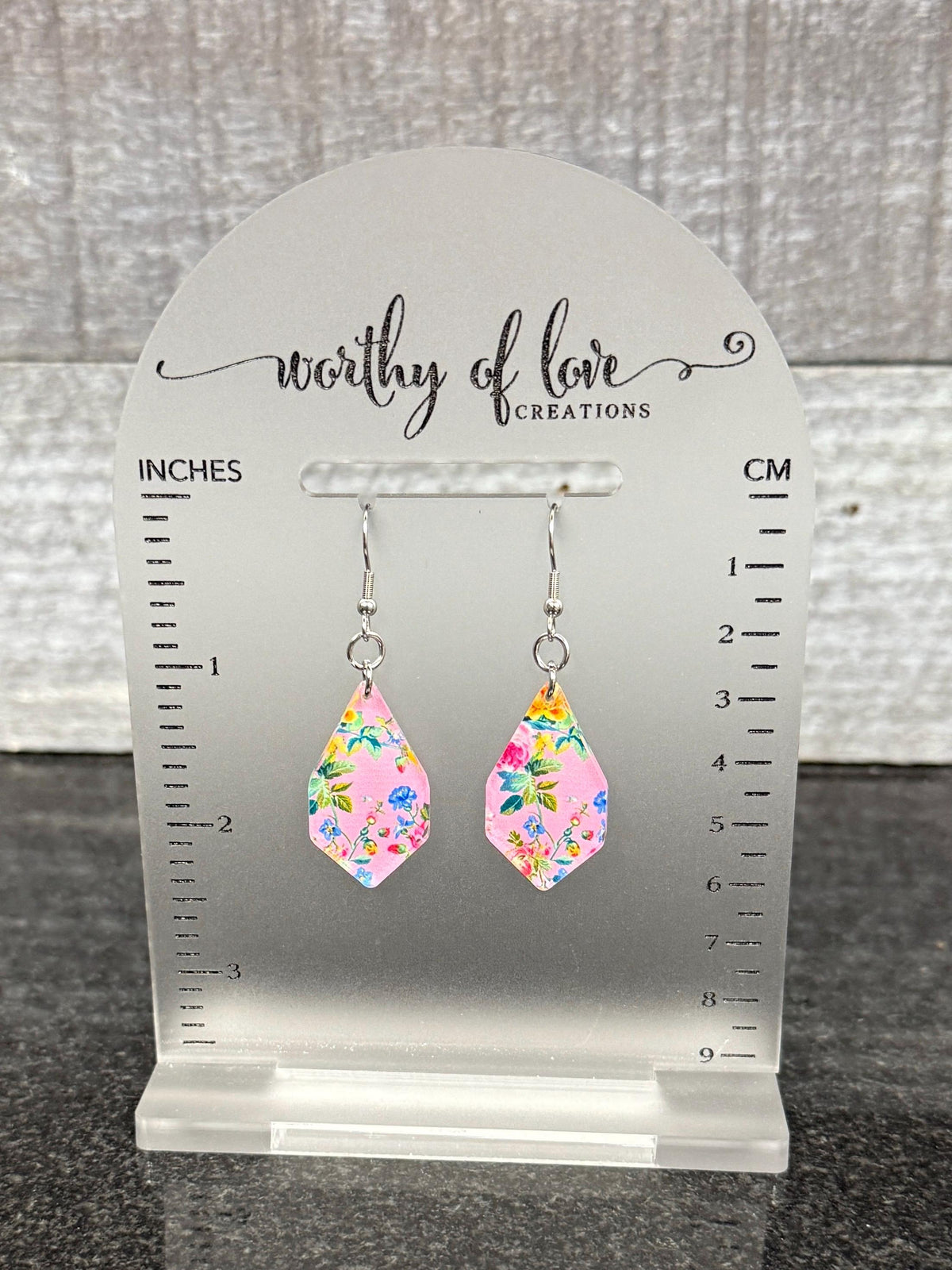 floral print earrings, pink earrings stainless steel and acrylic