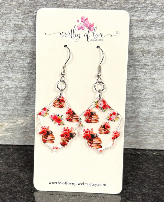 Coffee and Books Earrings: Acrylic Stainless Steel Jewelry