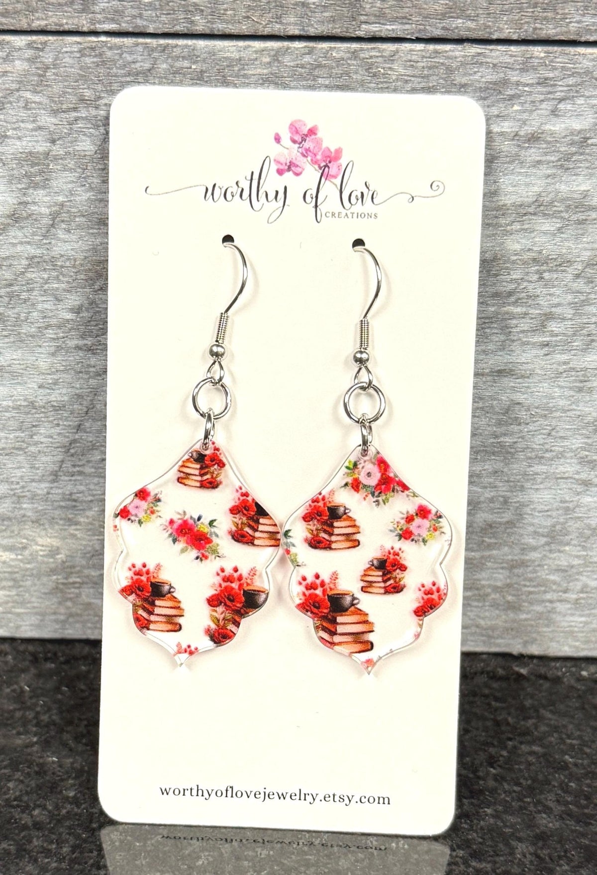 Coffee and Books Earrings: Acrylic Stainless Steel Jewelry