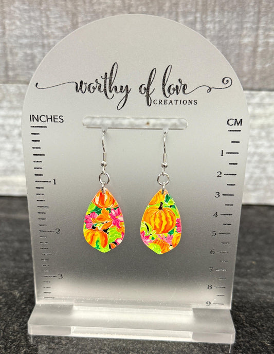 Pumpkin earrings, Harvest earrings,Thanksgiving jewelry stainless steel and acrylic