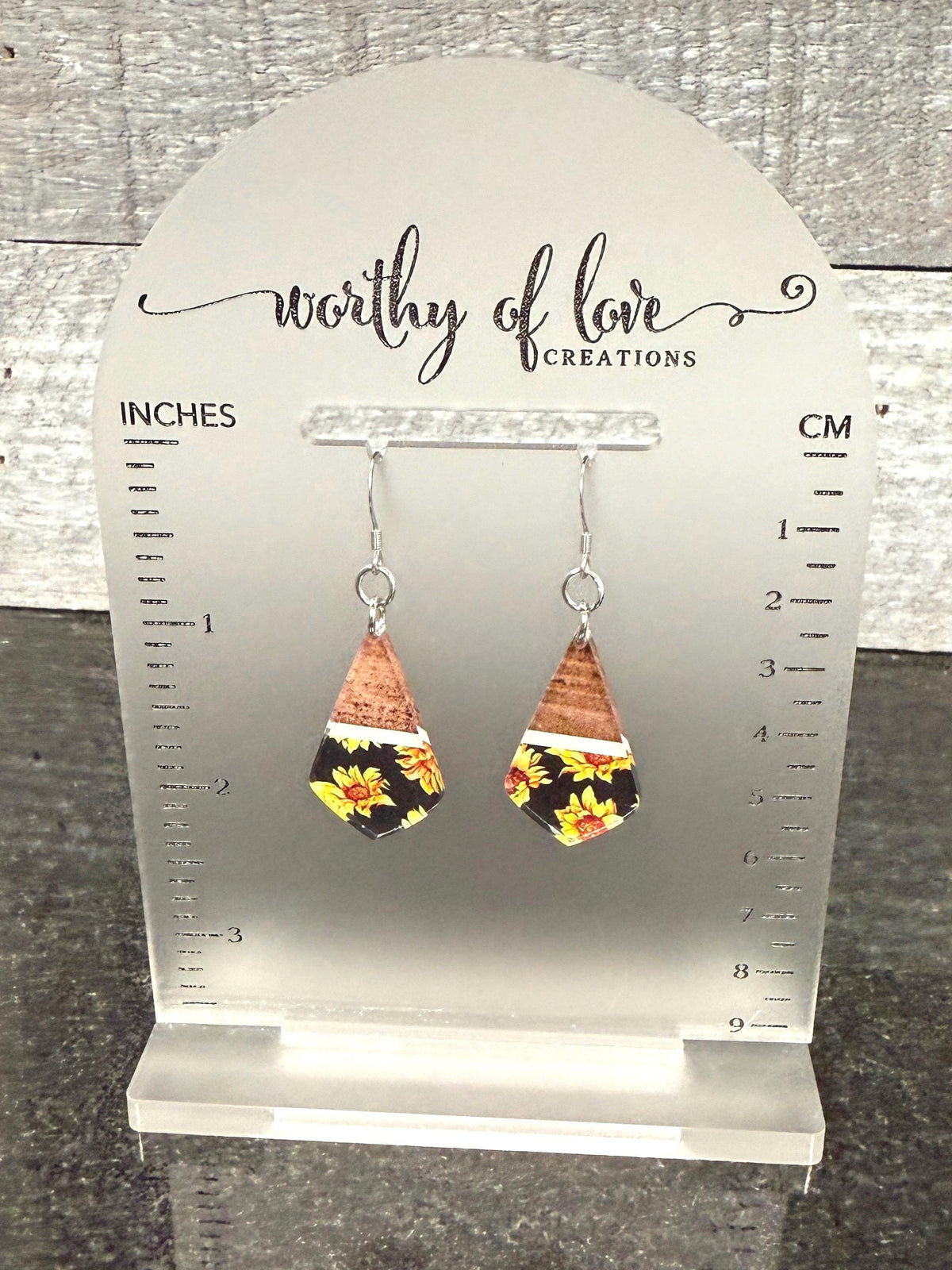sunflower earrings, acrylic and stainless sunflower jewelry