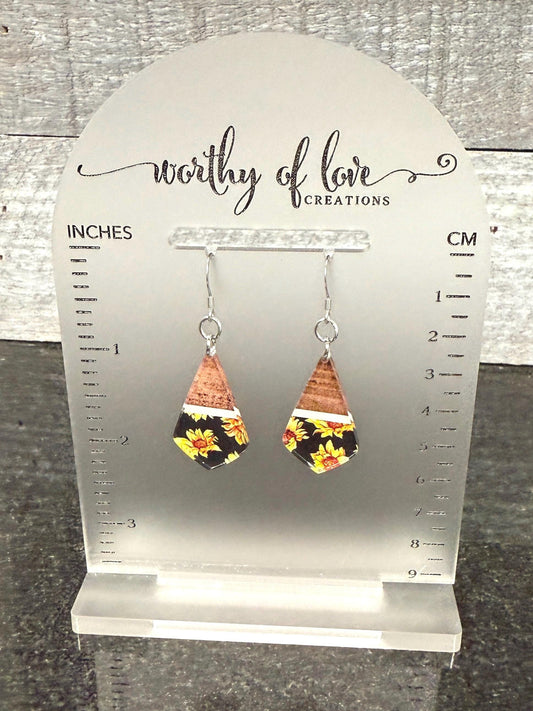 sunflower earrings, acrylic and stainless sunflower jewelry