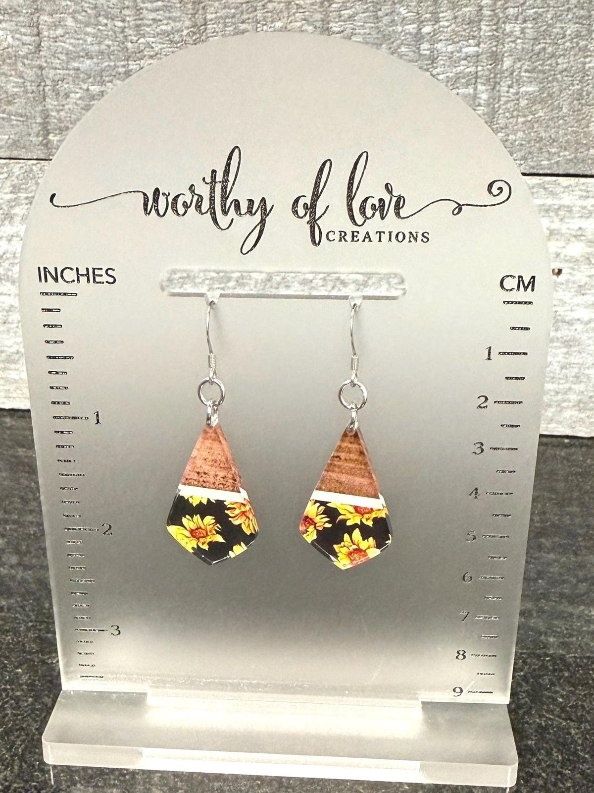 sunflower earrings, acrylic and stainless sunflower jewelry