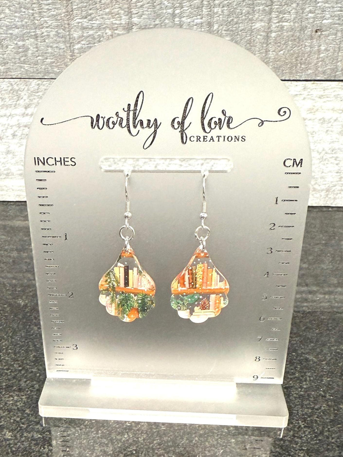 Books and Plants Earrings: Stainless Steel Bookworm Jewelry