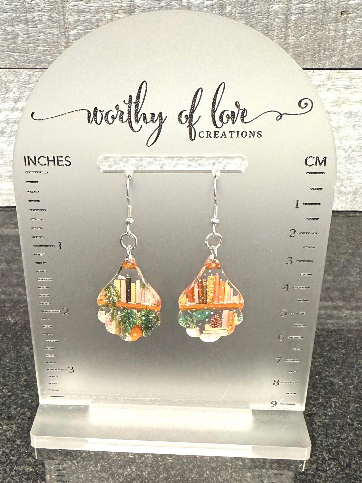 Books and Plants Earrings: Stainless Steel Bookworm Jewelry