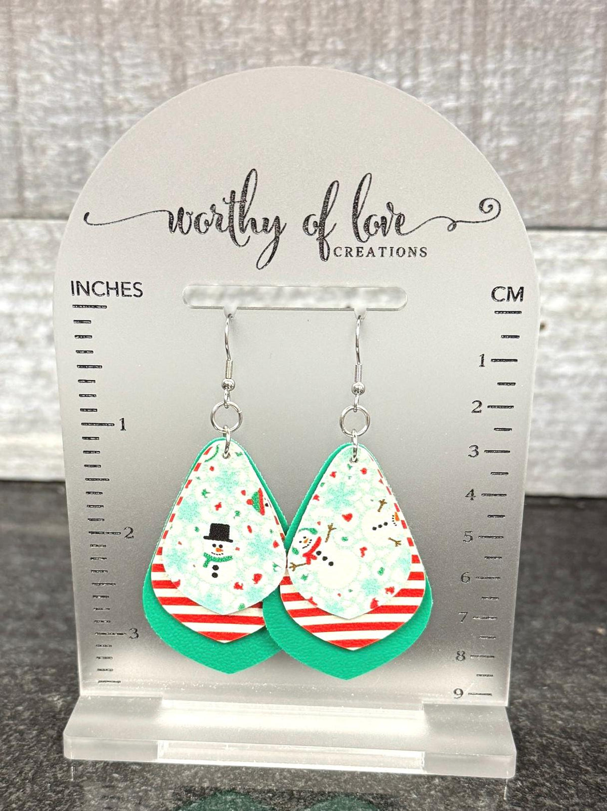 Snowman Faux Leather Earrings, Holiday Dangle Earrings