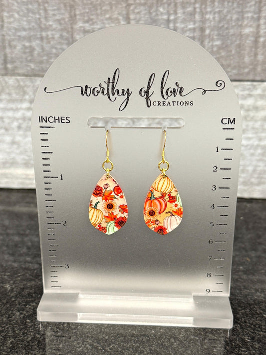 Autumn Harvest Earrings, Stainless Steel gold or silver Sunflower & Leaf jewelry