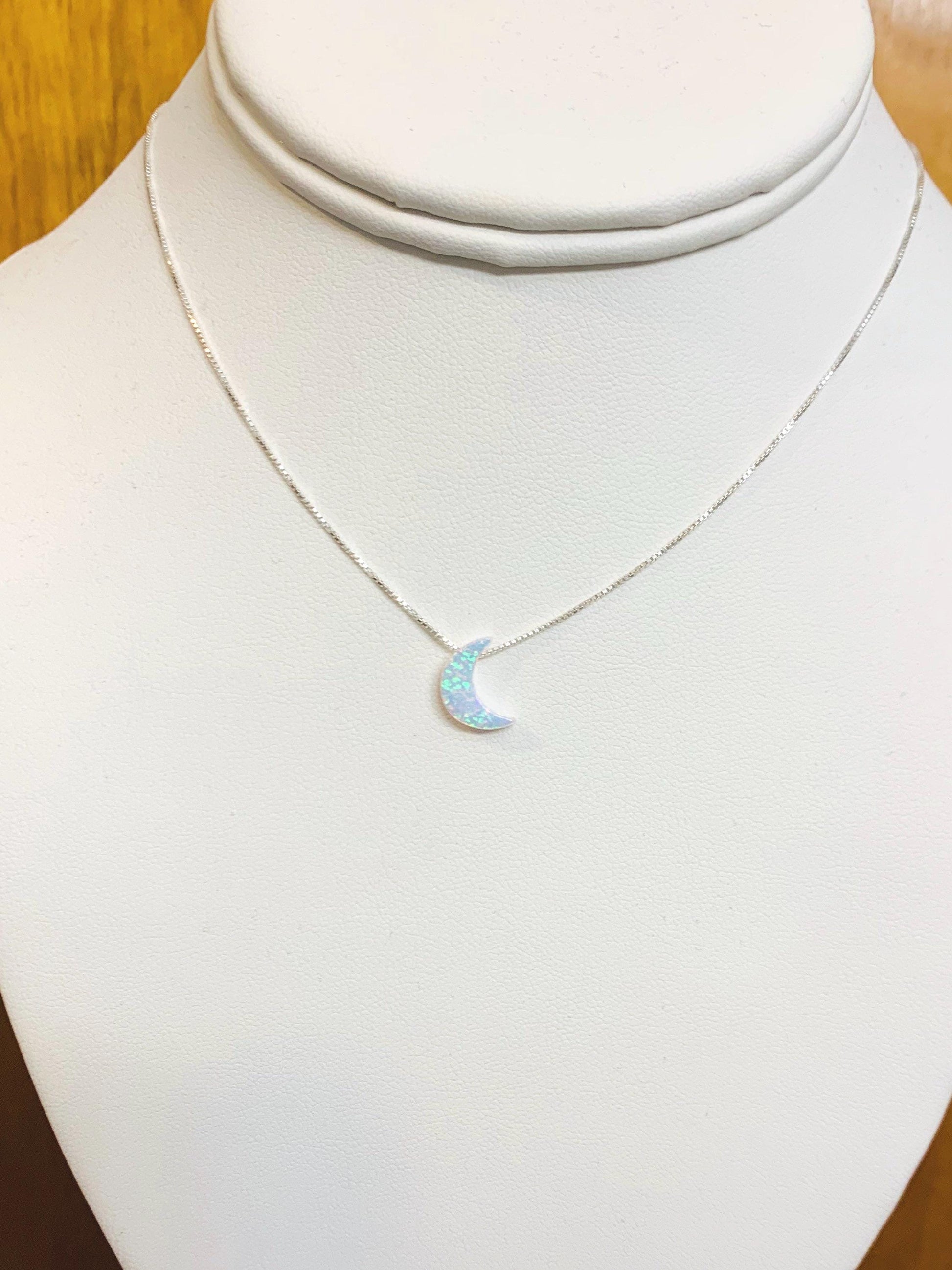 Moon necklace Fire Opal sterling silver