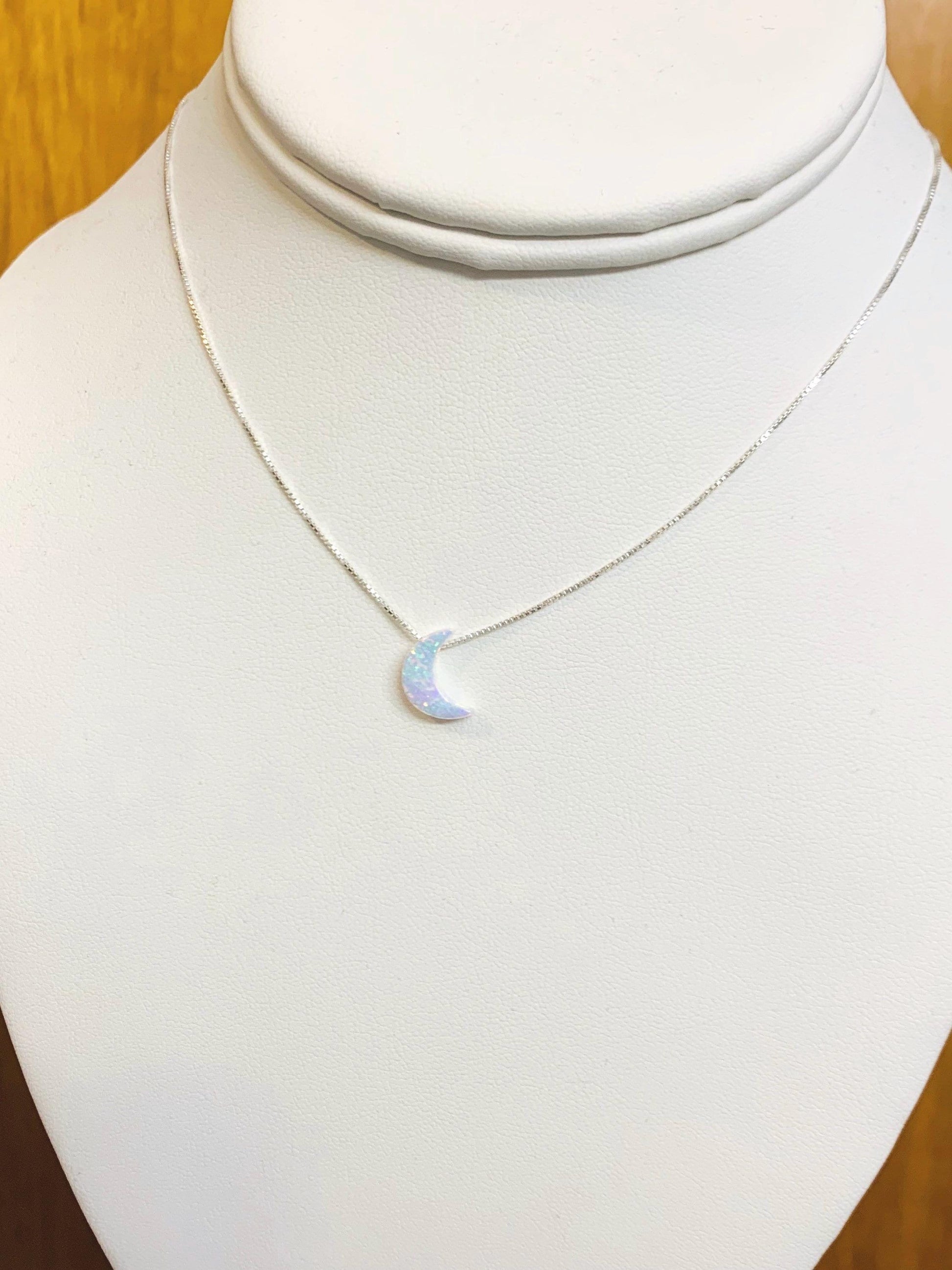 Moon necklace Fire Opal sterling silver