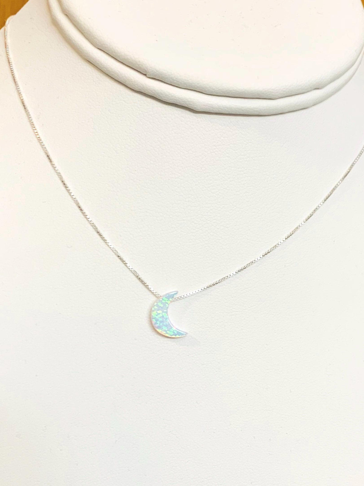 Moon necklace Fire Opal sterling silver