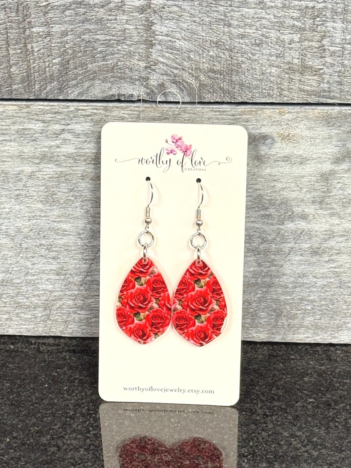 red rose earrings stainless steel and acrylic
