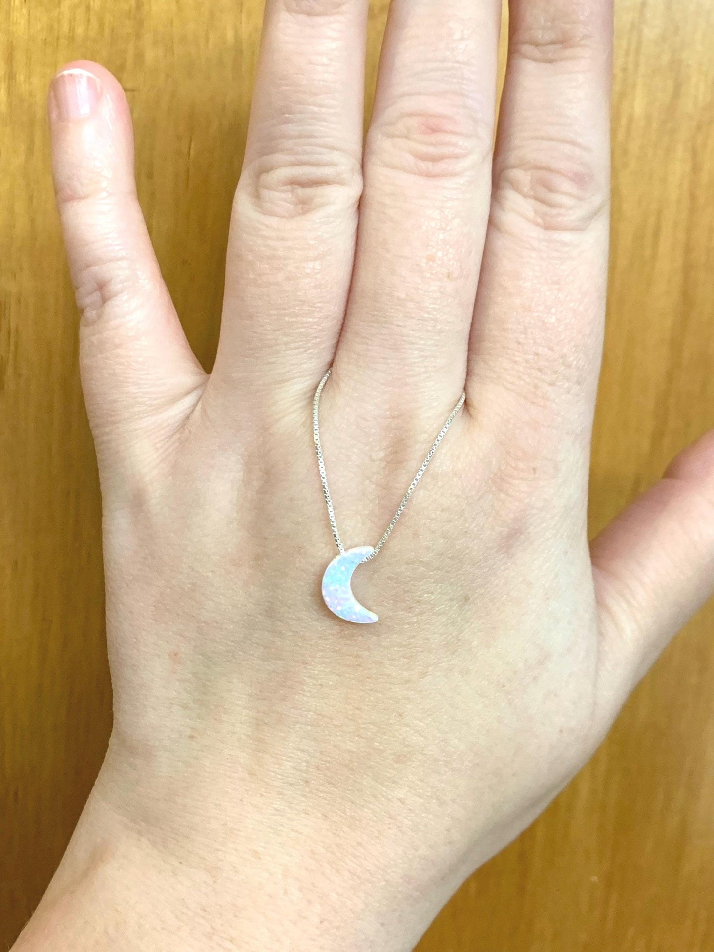 Moon necklace Fire Opal sterling silver