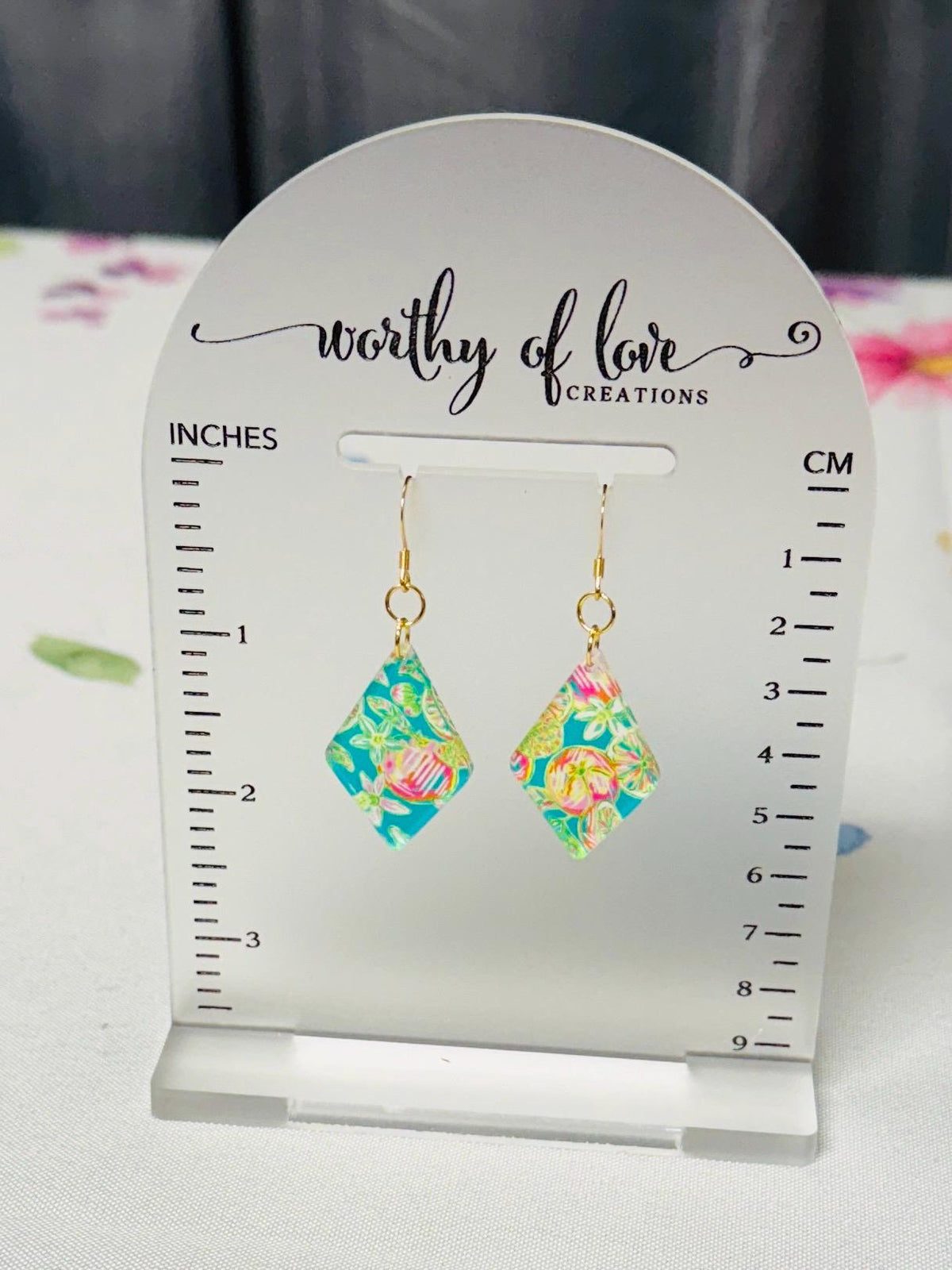 Summer Floral Acrylic Earrings: 18K Gold Plated Stainless Steel, Beachy Bling