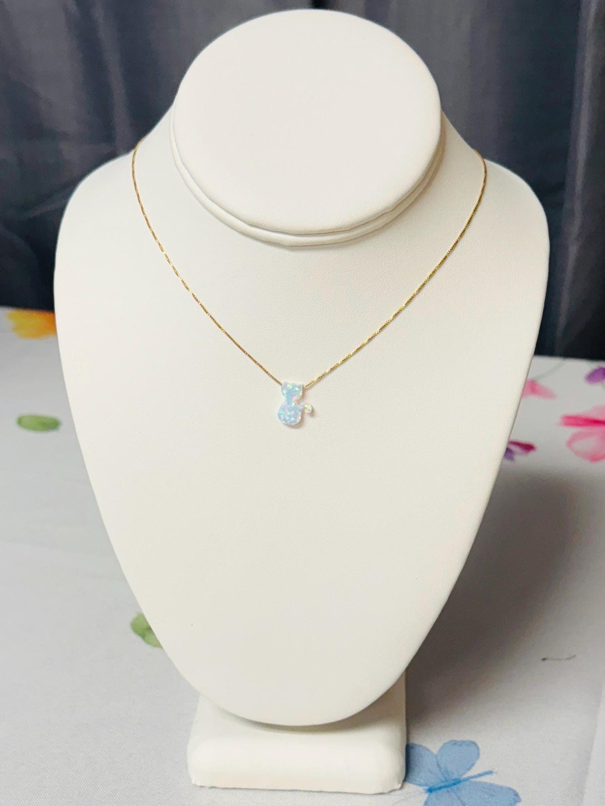Cat necklace fire opal gold filled