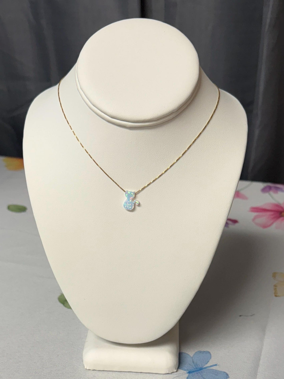 Cat necklace fire opal gold filled