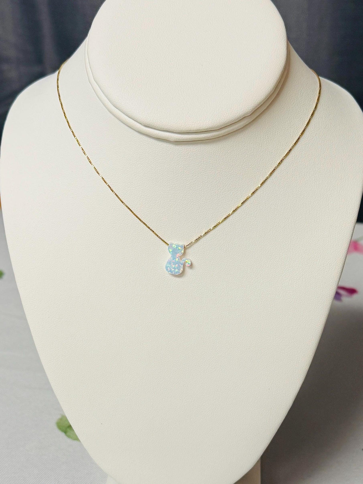 Cat necklace fire opal gold filled