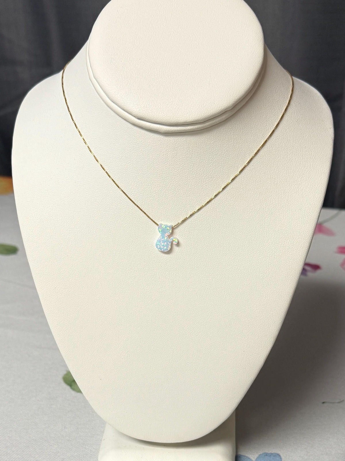 Cat necklace fire opal gold filled