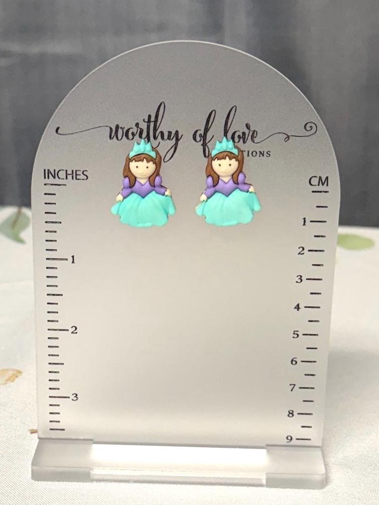 Princess earrings, statement jewelry gold plated brass studs