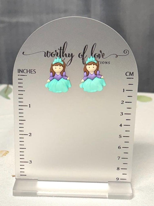 Princess earrings, statement jewelry gold plated brass studs