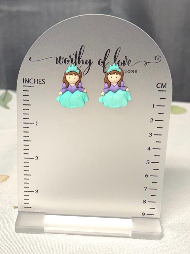 Princess earrings, statement jewelry gold plated brass studs