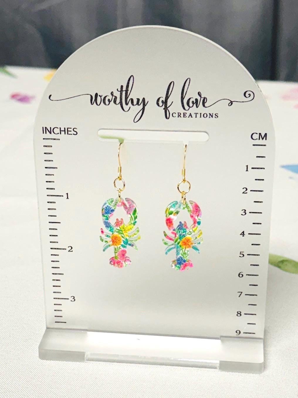 Preppy Floral lobster earrings acrylic and 18k gold plated stainless steel
