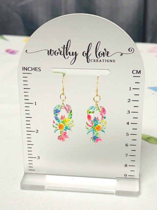 Preppy Floral lobster earrings acrylic and 18k gold plated stainless steel