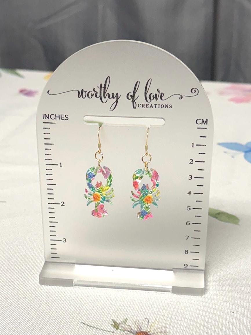 Preppy Floral lobster earrings acrylic and 18k gold plated stainless steel
