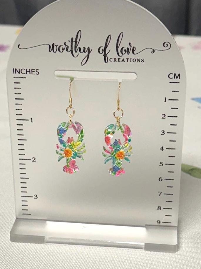 Preppy Floral lobster earrings acrylic and 18k gold plated stainless steel