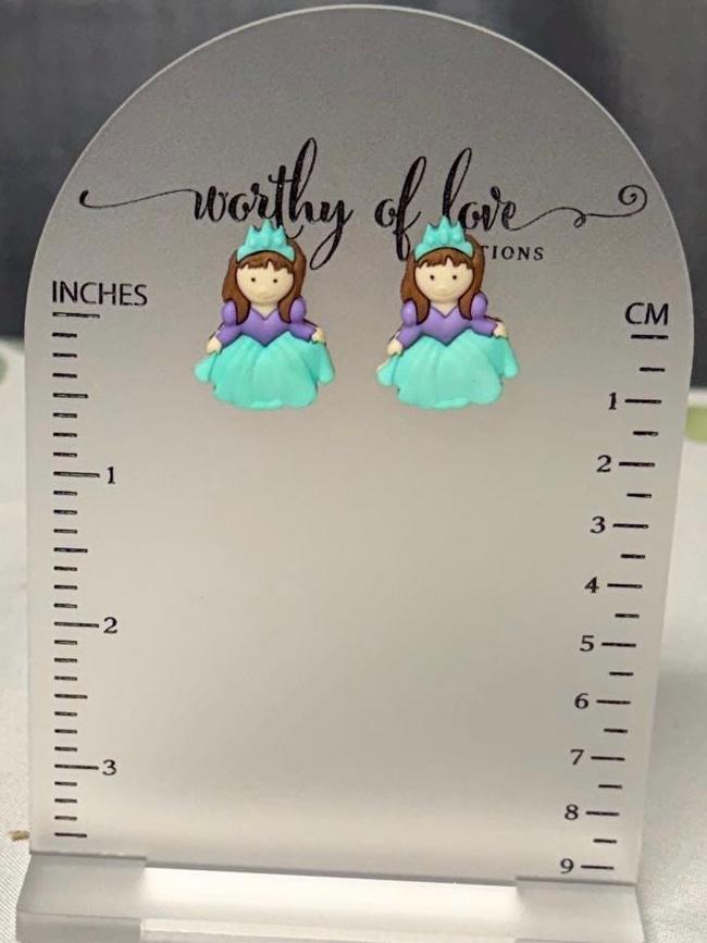 Princess earrings, statement jewelry gold plated brass studs