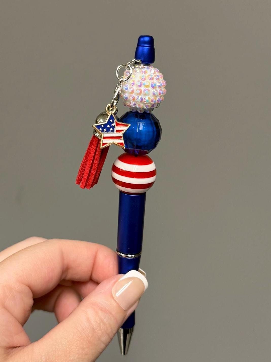 Patriotic Beadable Pen, red white and blue