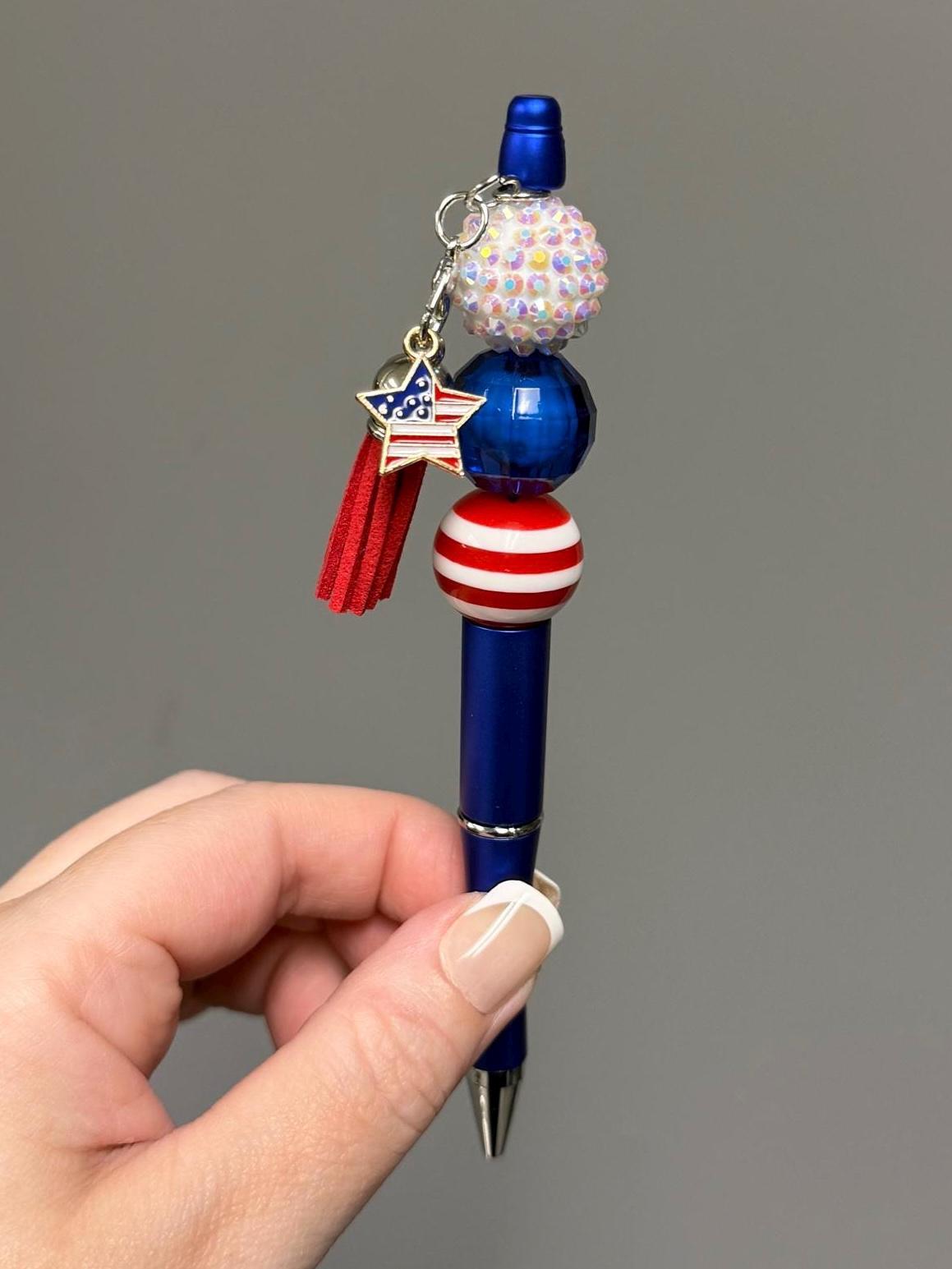 Patriotic Beadable Pen, red white and blue