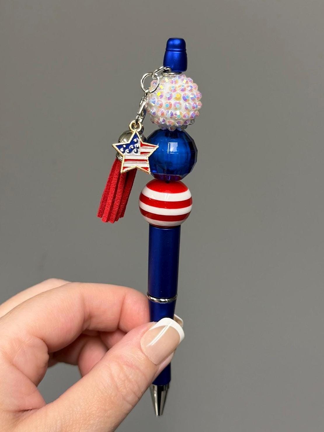 Patriotic Beadable Pen, red white and blue
