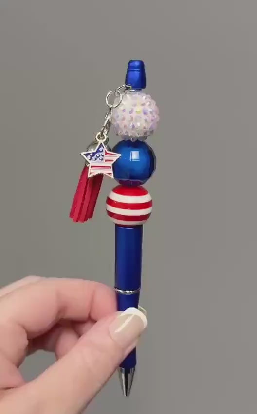 Patriotic Beadable Pen, red white and blue
