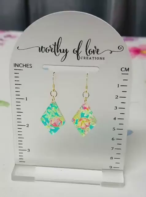 Summer Floral Acrylic Earrings: 18K Gold Plated Stainless Steel, Beachy Bling
