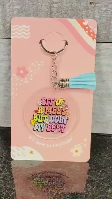 Bit of a Mess Keychain - Playful Accessory, Gift Boxed