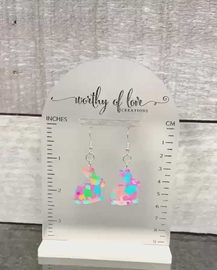 Floral Acrylic Bunny Earrings Stainless Steel