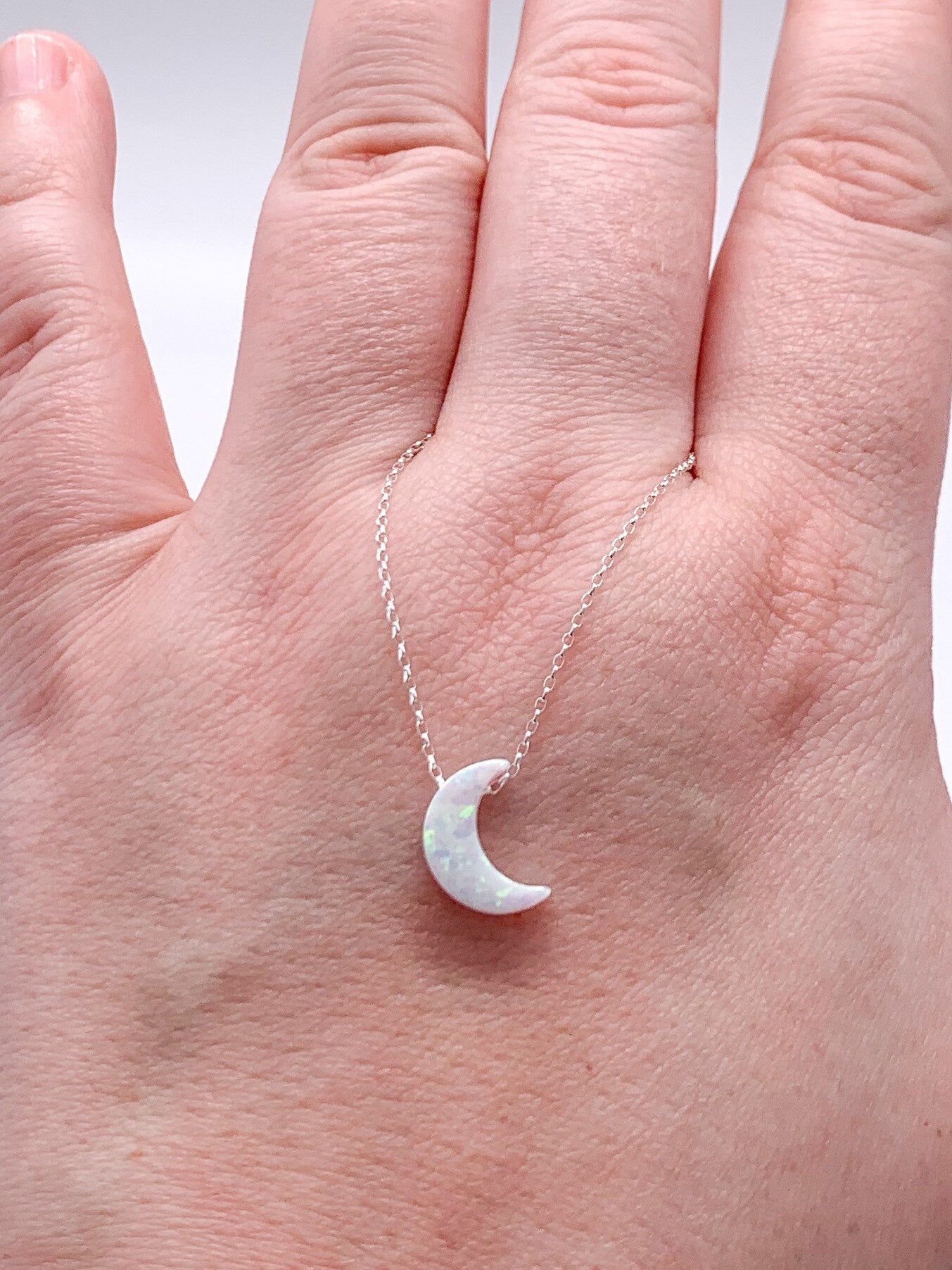 moon necklace sterling silver fire opal delicate chain