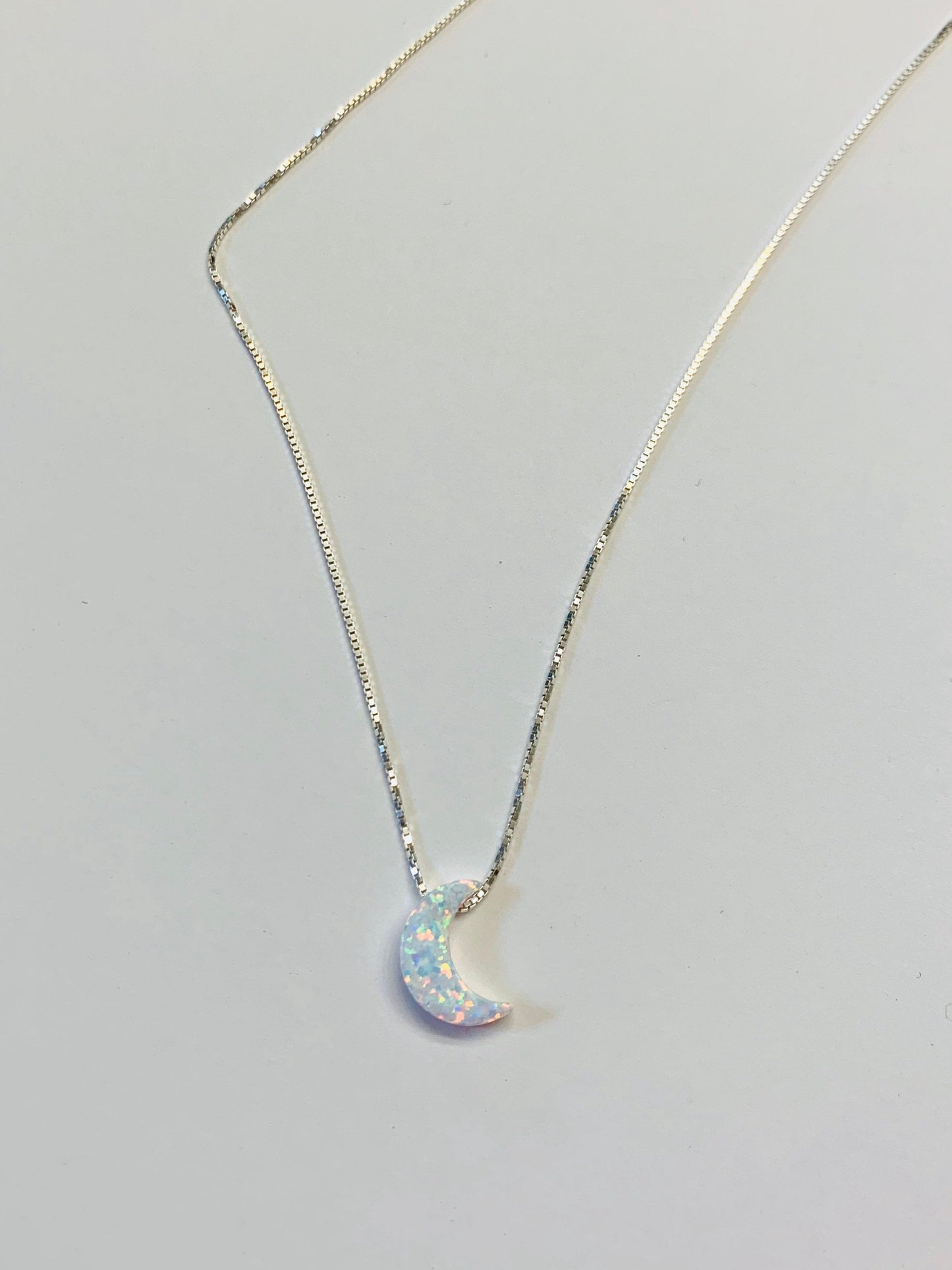 Moon necklace Fire Opal sterling silver